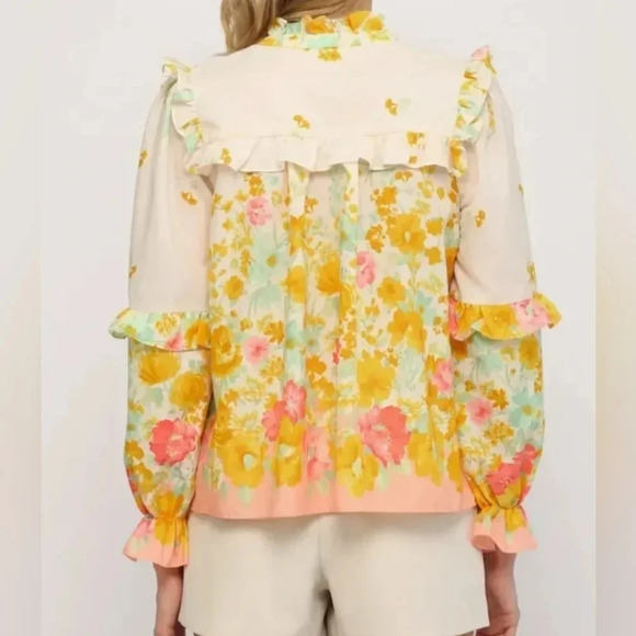 FATE Ombre Floral Split Neck Ruffle Blouse w/ Ties, Lined, Size Small, EUC! - Picture 4 of 15